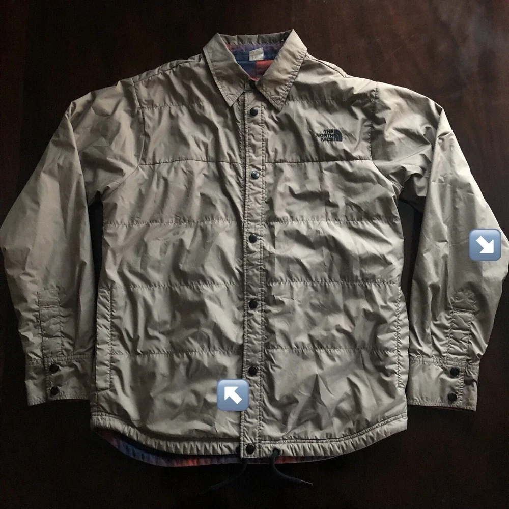 The North Face Khaki Long Sleeve Reversible‎ Plaid Pattern Jacket Mens Size M